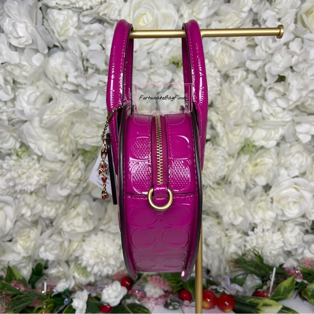 Coach Heart Crossbody CN600 Purple Pink Magenta with Cat Eye Crystal Chain - Picture 11 of 16